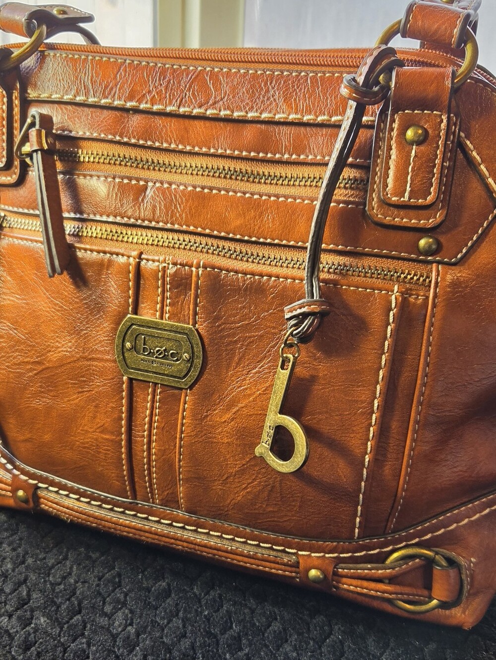 b.o.c. Brown Vegan Leather Shoulder Bag with Logo Lining EUC Y2K Vintage
